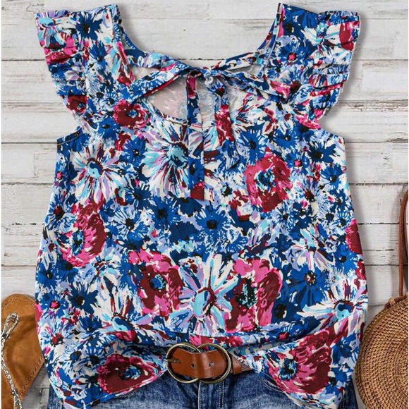 Boho Floral Paisley Print Ruffle Sleeve Top Blouse Shirt Pink - Picture 10 of 10